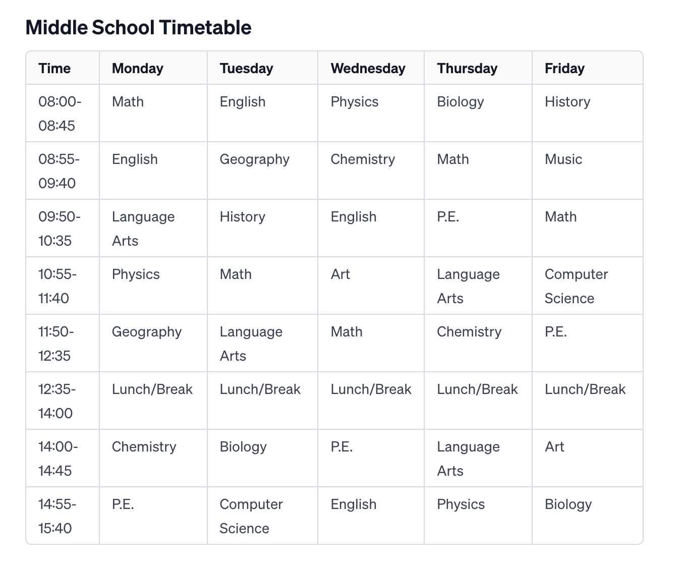 School Timetable